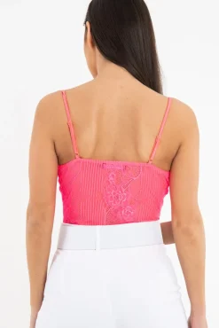 Rebellious Fashion Pink Lace Hook Front Bodysuit - Sabrina
