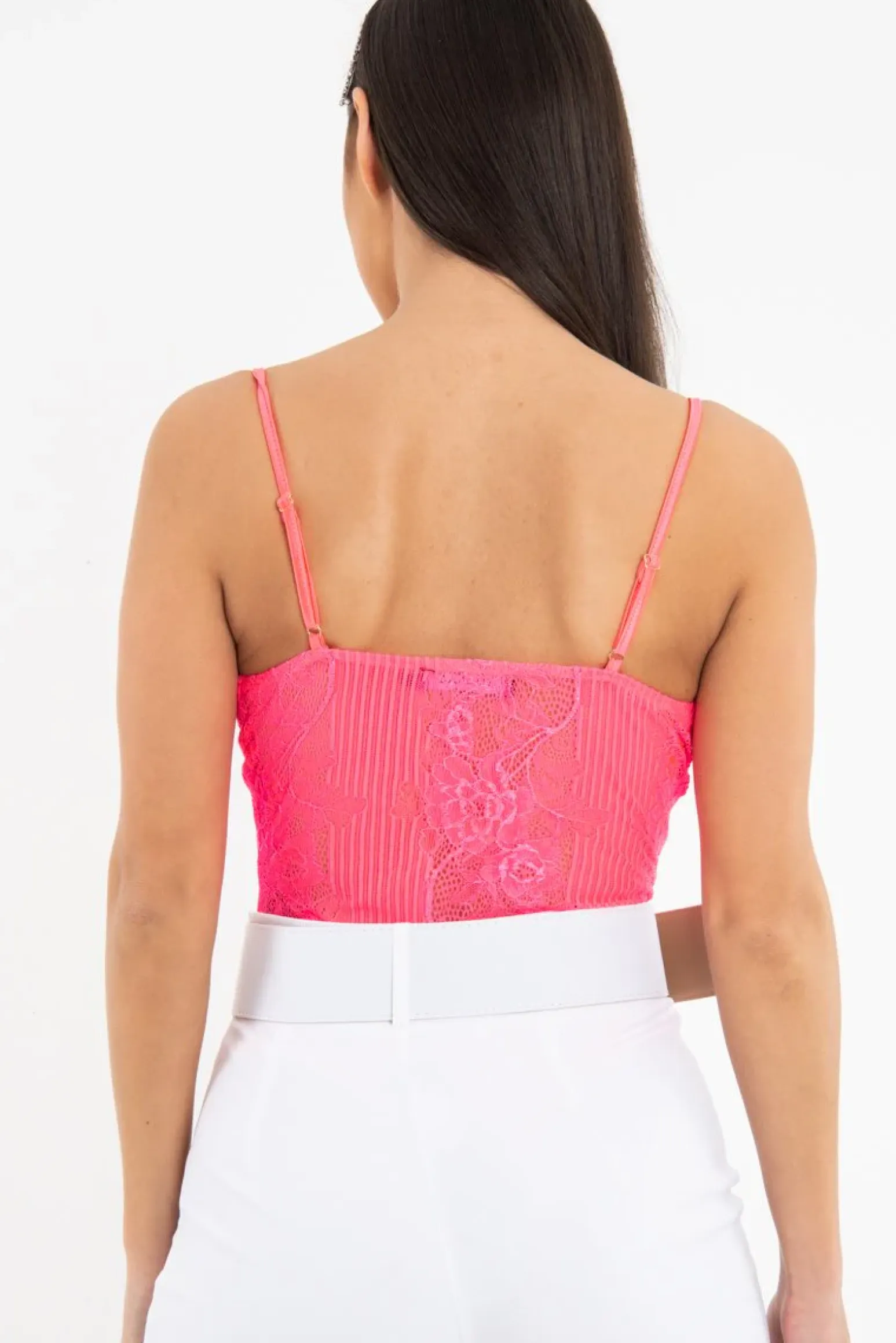 Rebellious Fashion Pink Lace Hook Front Bodysuit - Sabrina