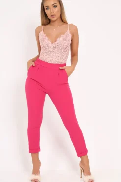 Rebellious Fashion Pink Lace Plunge Bodysuit - Paola
