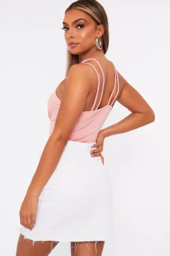 Rebellious Fashion Pink Lace Up Front Bodysuit - Gea