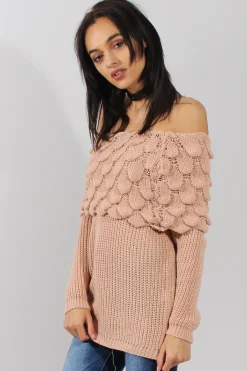 Rebellious Fashion Pink Layer Bardot Jumper- Sammie