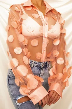 Rebellious Fashion Pink Layered Applique Mesh Shirt - Nikkie