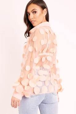 Rebellious Fashion Pink Layered Applique Mesh Shirt - Nikkie