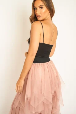 Rebellious Fashion Pink Layered Tulle Midi Skirt - Laveta