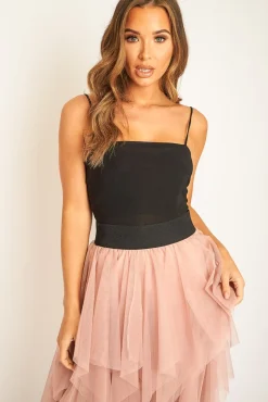 Rebellious Fashion Pink Layered Tulle Midi Skirt - Laveta