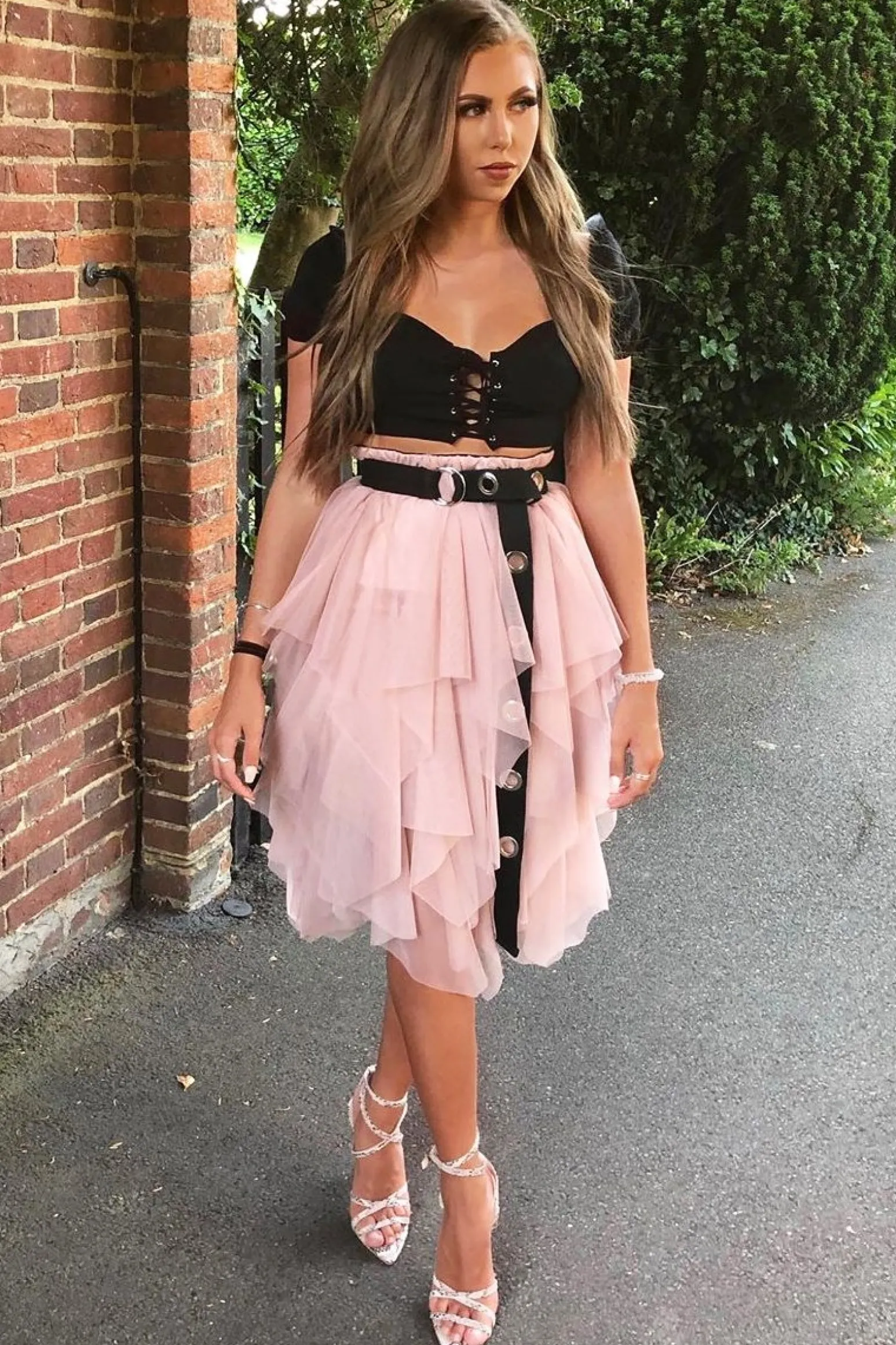 Rebellious Fashion Pink Layered Tulle Midi Skirt - Laveta