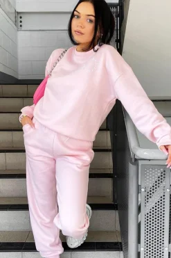 Rebellious Fashion Pink 'Lazy Girls Club' Slogan Joggers - Sahra