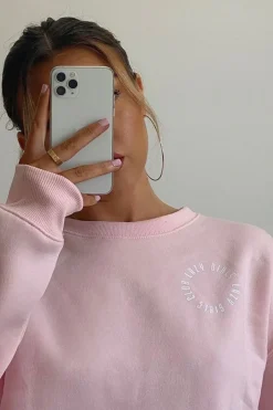 Rebellious Fashion Pink 'Lazy Girls Club' Slogan Sweatshirt - Leila
