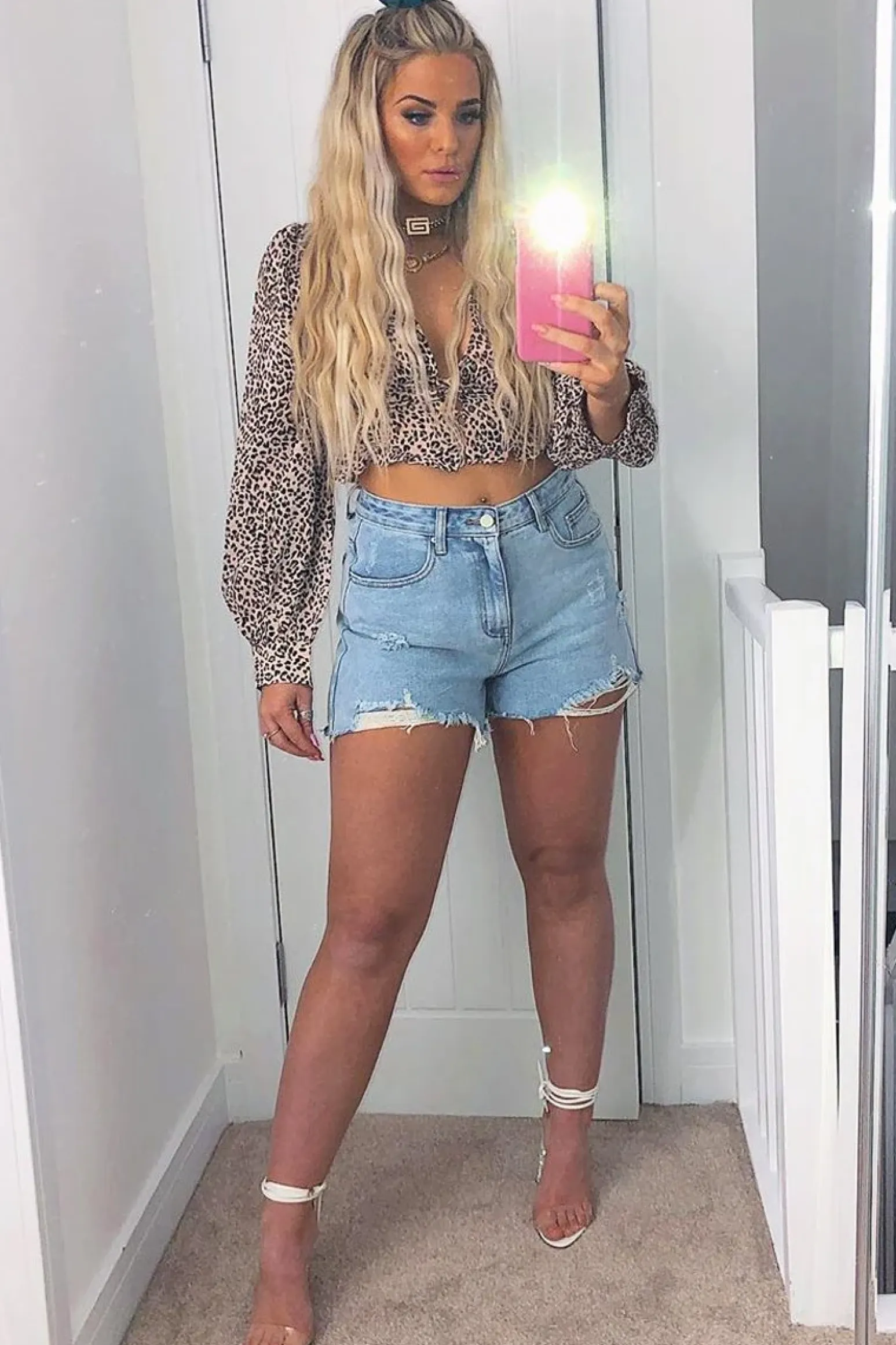 Rebellious Fashion Pink Leopard Print Plunge Button Blouse - Polly