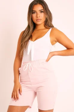 Rebellious Fashion Pink Longline Jogger Shorts - Flonnie