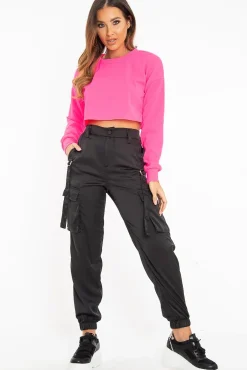Rebellious Fashion Pink Long Sleeve Crop Top - Nolan