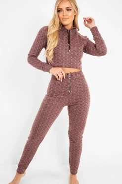 Rebellious Fashion Pink Marl Hooded Loungewear Set - Olevia