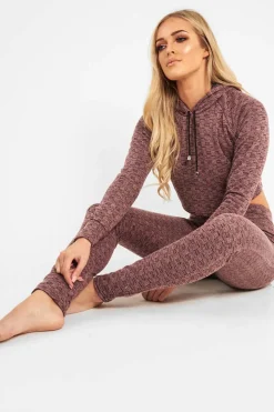 Rebellious Fashion Pink Marl Hooded Loungewear Set - Olevia