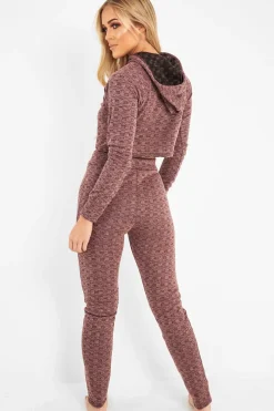 Rebellious Fashion Pink Marl Hooded Loungewear Set - Olevia
