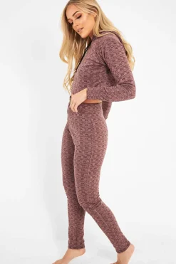 Rebellious Fashion Pink Marl Hooded Loungewear Set - Olevia