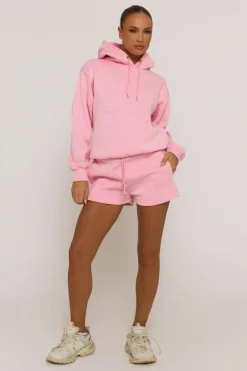 Rebellious Fashion Pink Marl Swirl Motif Hoodie & Shorts Loungewear Co-ord Set - Dimity