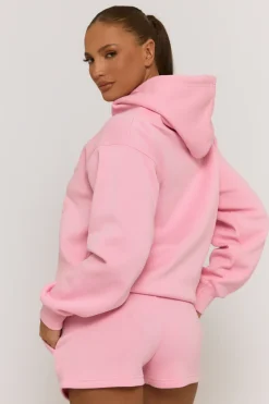 Rebellious Fashion Pink Marl Swirl Motif Hoodie & Shorts Loungewear Co-ord Set - Dimity