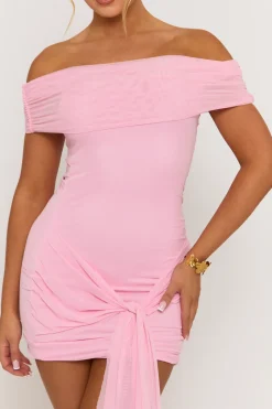 Rebellious Fashion Pink Mesh Bardot Mini Dress - Evelina