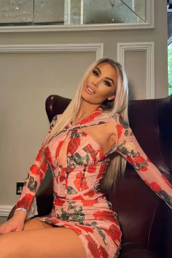 Rebellious Fashion Pink Mesh Corset Floral Mini Dress - Klaire