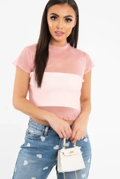 Rebellious Fashion Pink Mesh Glitter Crop Top - Kiah