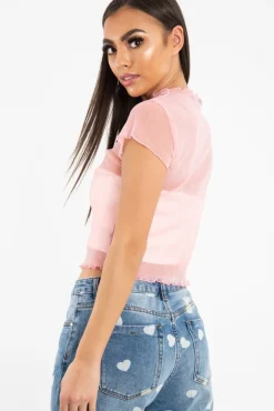 Rebellious Fashion Pink Mesh Glitter Crop Top - Kiah