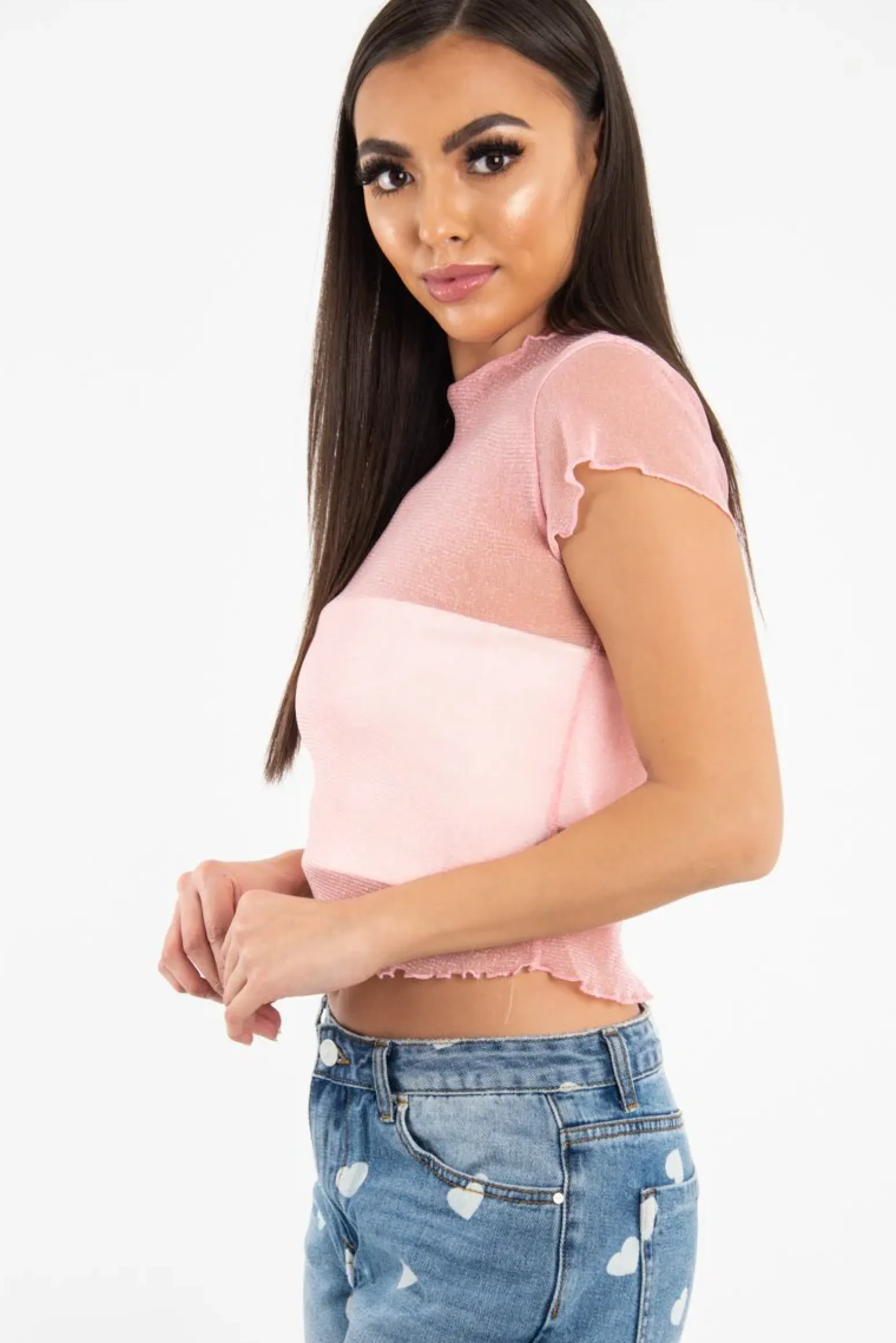 Rebellious Fashion Pink Mesh Glitter Crop Top - Kiah