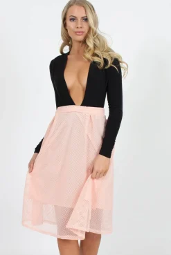Rebellious Fashion Pink Mesh Midi Skirt - Paloma