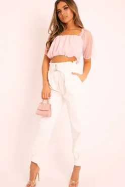Rebellious Fashion Pink Mesh Puffball Crop Top - Taja