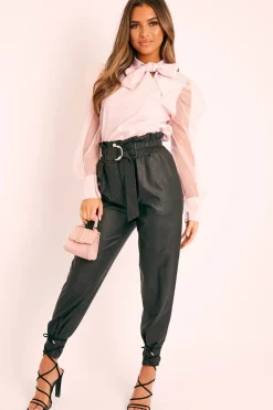Rebellious Fashion Pink Mesh Sleeve Bow Neck Blouse - Adelin