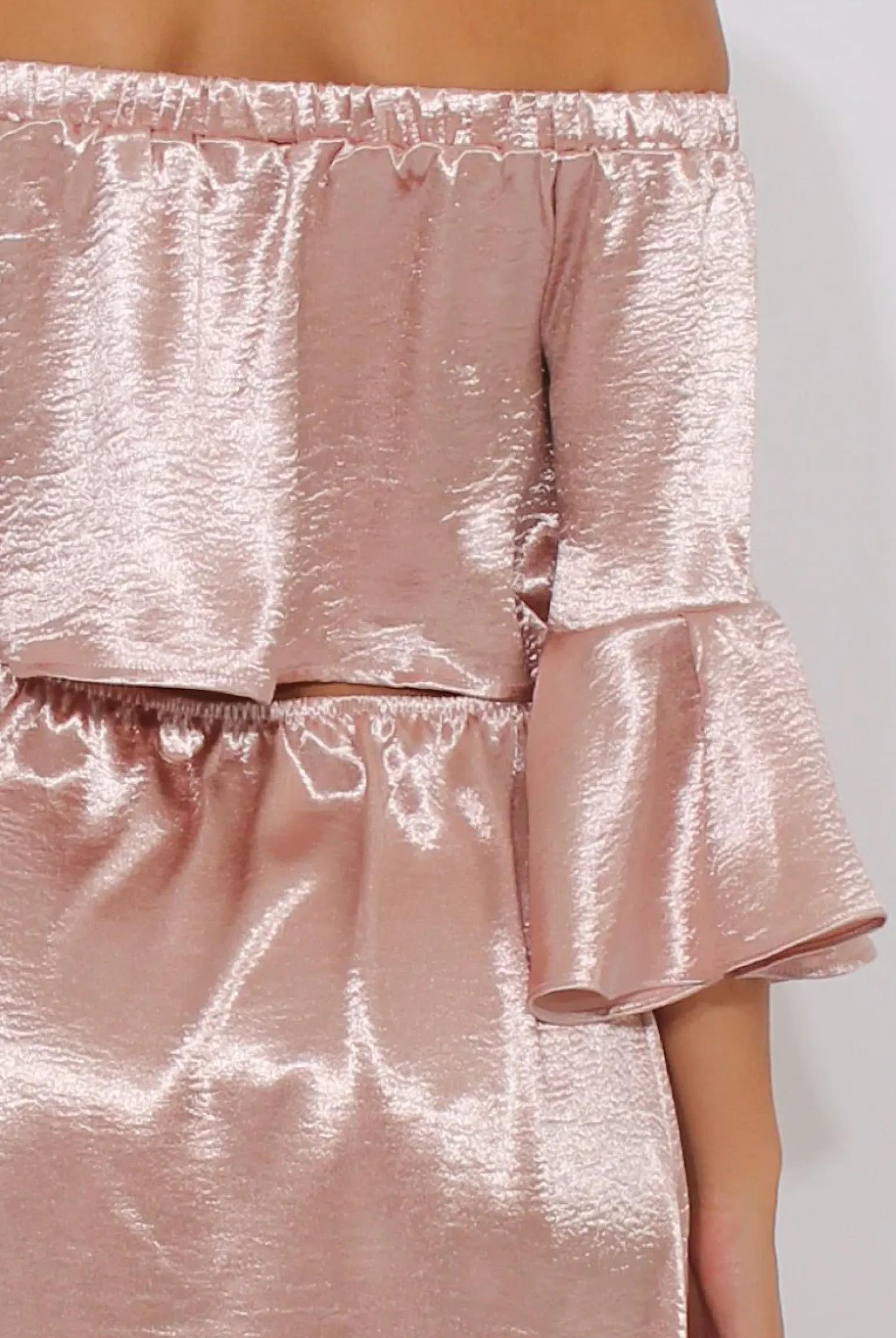 Rebellious Fashion Pink Metallic Bardot Bell Sleeve Open Back Dress - Cairo