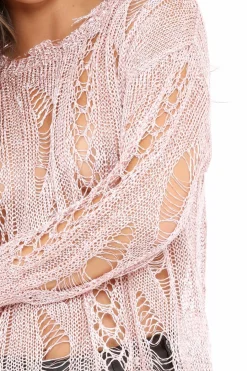 Rebellious Fashion Pink Metallic Distressed Jumper - Hannan