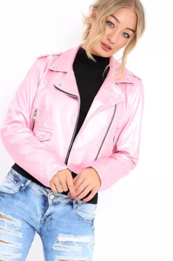 Rebellious Fashion Pink Metallic Leather Jacket - Adrienne