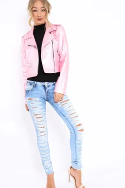 Rebellious Fashion Pink Metallic Leather Jacket - Adrienne