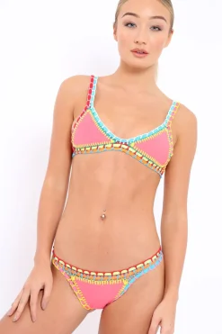 Rebellious Fashion Pink Multi Colour Stitch Bikini - Emmi