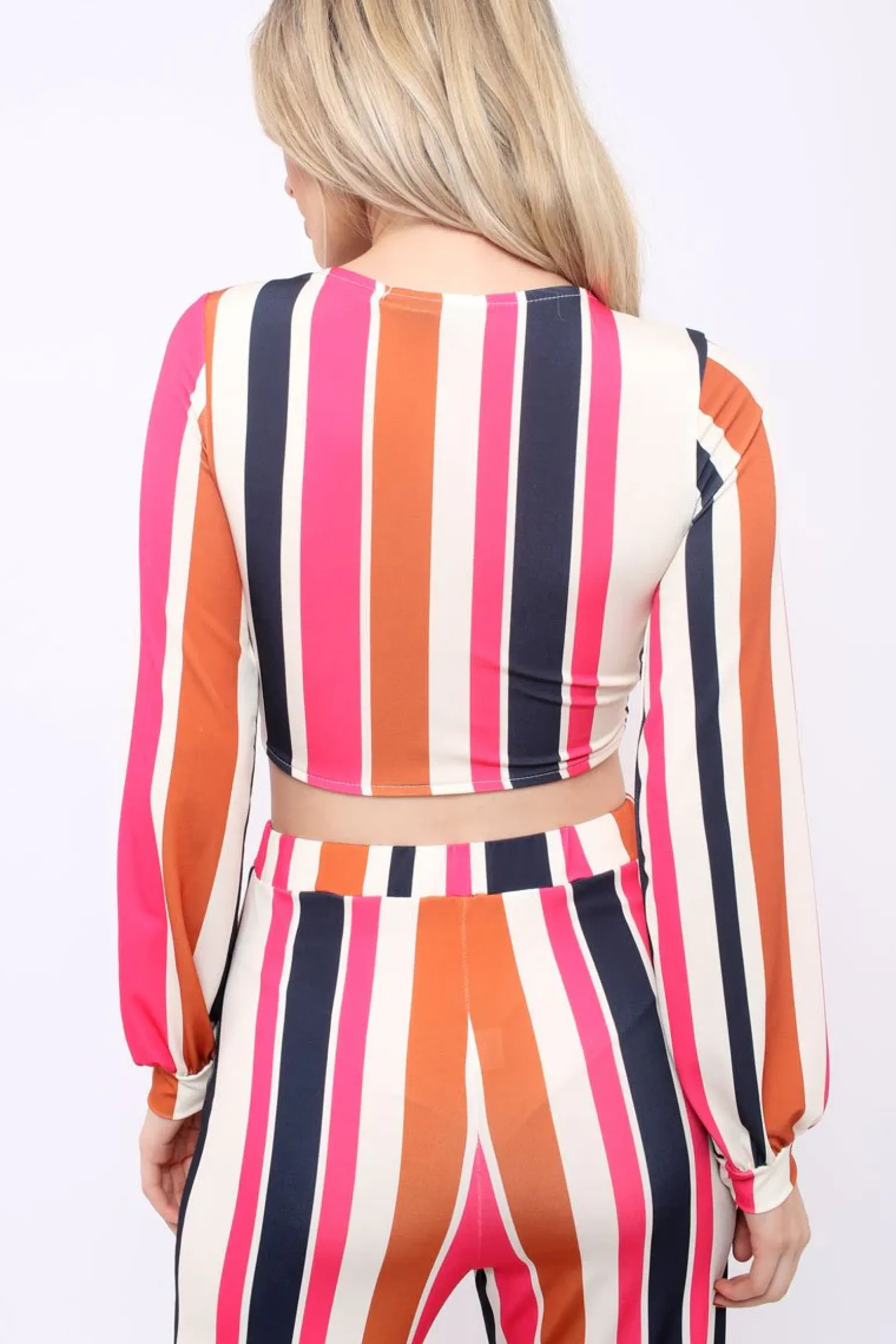 Rebellious Fashion Pink Multi Stripe Plunge Tie Top - Nali