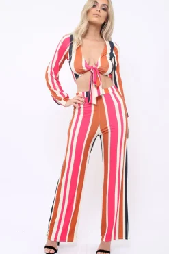 Rebellious Fashion Pink Multi Stripe Wide Leg Trousers - Mitzy