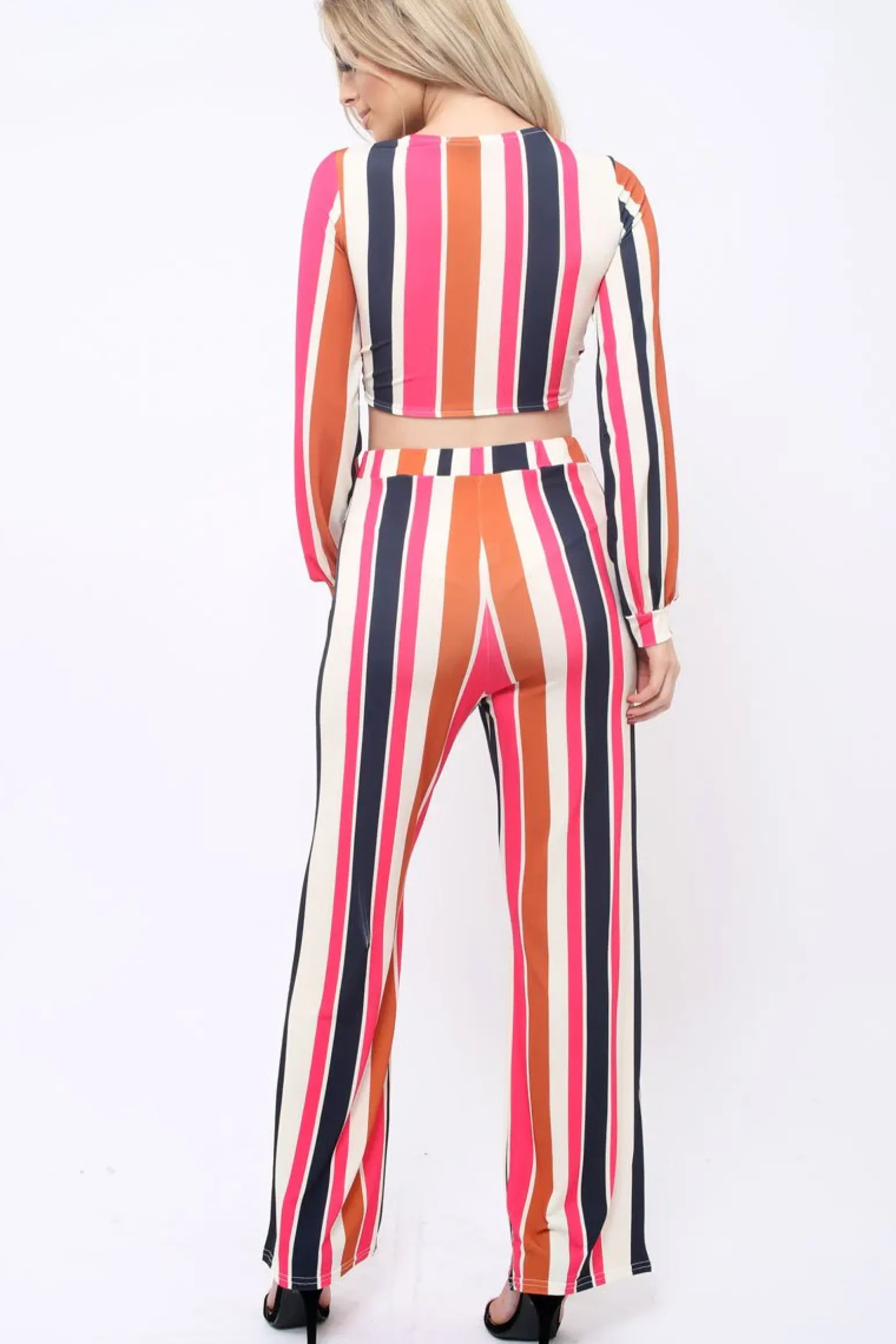 Rebellious Fashion Pink Multi Stripe Wide Leg Trousers - Mitzy