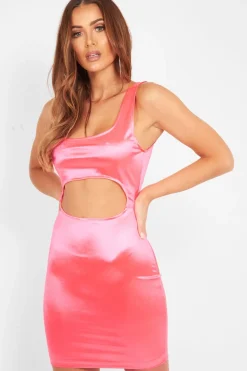 Rebellious Fashion Pink Neon Cut Out Bodycon Mini Dress - Erabella