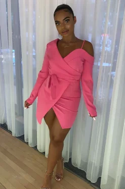 Rebellious Fashion Pink Off The Shoulder Blazer Dress - Halia