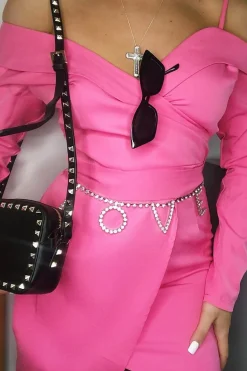 Rebellious Fashion Pink Off The Shoulder Blazer Dress - Halia