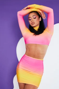 Rebellious Fashion Pink Ombre Crop Top & Mini Skirt Set - Rayna