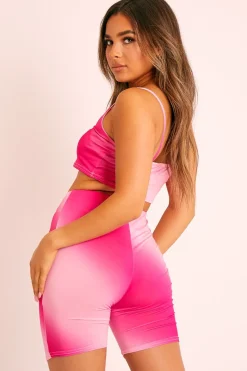 Rebellious Fashion Pink Ombre Crop Top Cycling Shorts Co-ord - Gillie