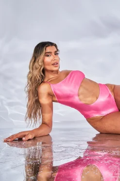 Rebellious Fashion Pink One Shoulder Cut Out Swimsuit - Cali