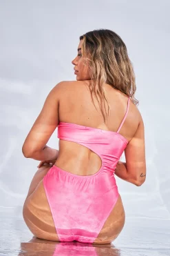 Rebellious Fashion Pink One Shoulder Cut Out Swimsuit - Cali