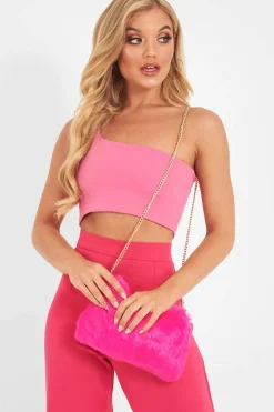 Rebellious Fashion Pink One Shouldered Crop Top - Kamri