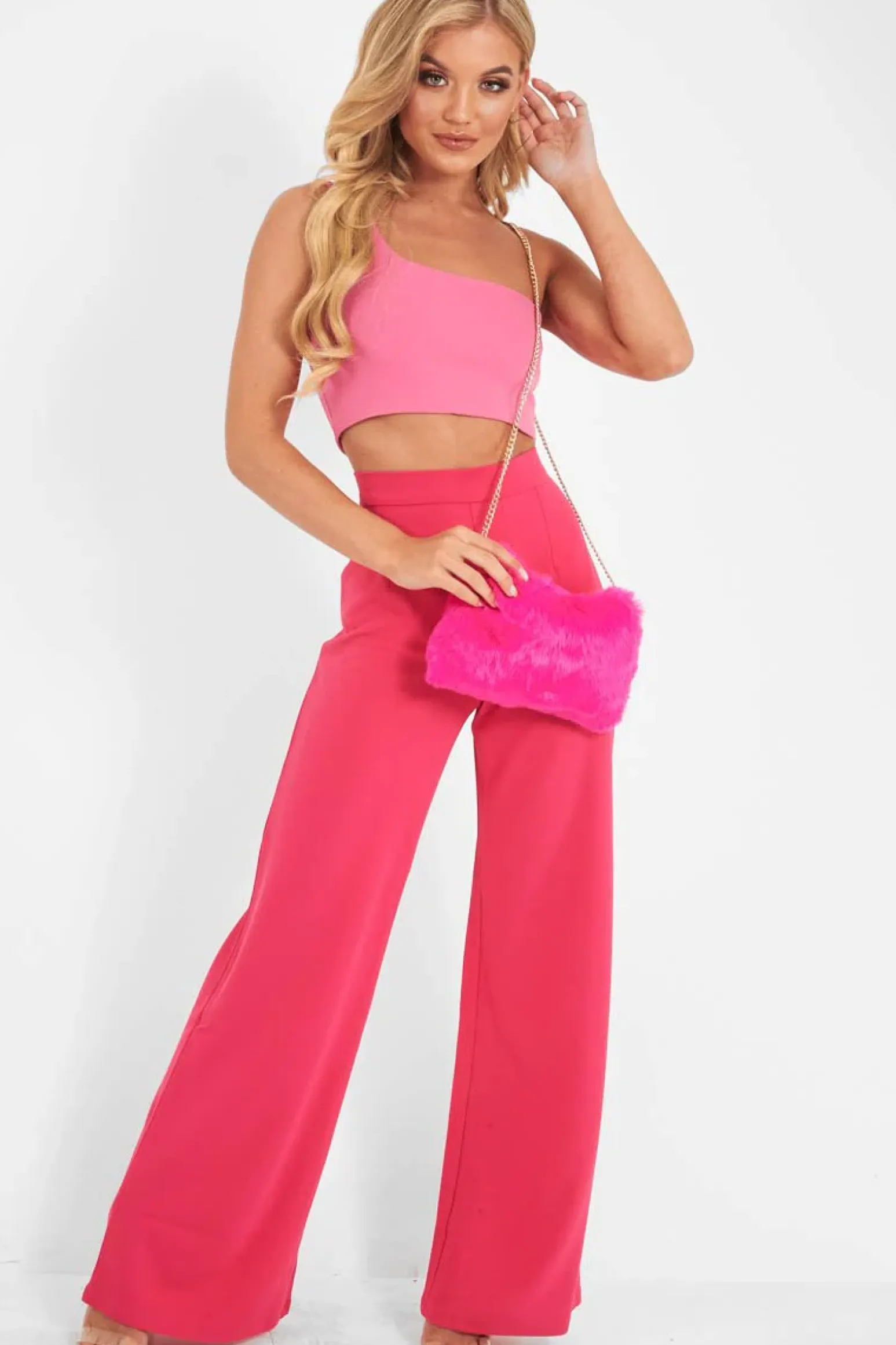 Rebellious Fashion Pink One Shouldered Crop Top - Kamri