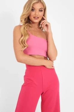 Rebellious Fashion Pink One Shouldered Crop Top - Kamri