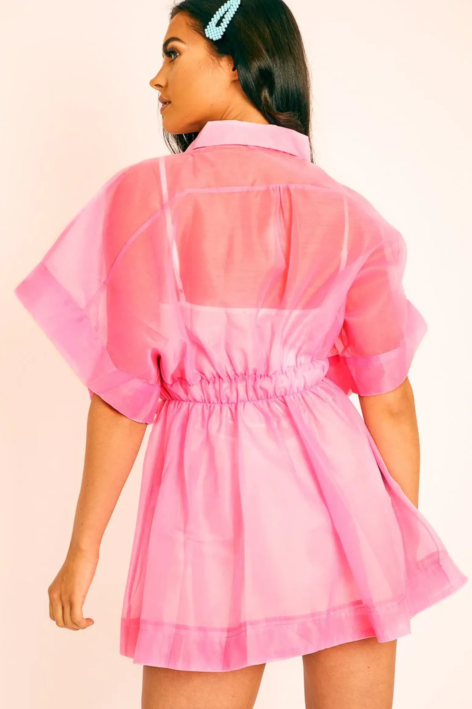 Rebellious Fashion Pink Organza Shirt Slip Insert Dress - Nickie