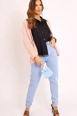 Rebellious Fashion Pink Oversized Chunky Knit Cardigan - Courtney
