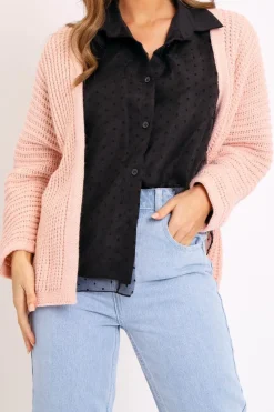 Rebellious Fashion Pink Oversized Chunky Knit Cardigan - Courtney